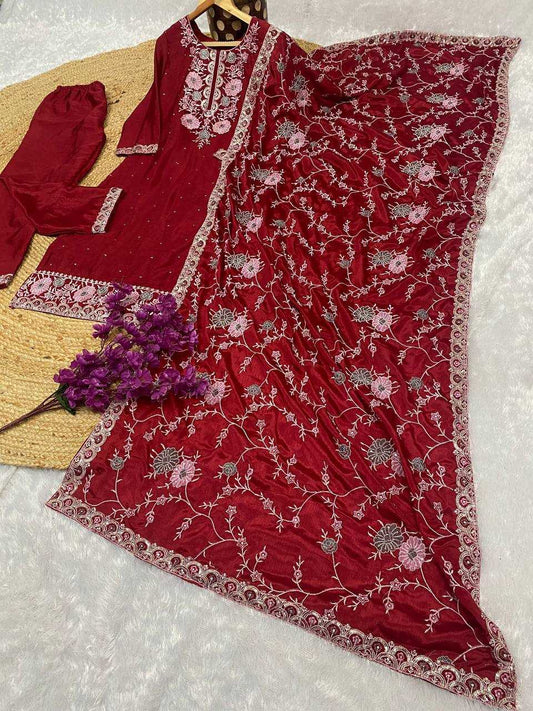 Chinon Kesh164 G72 Suits & Dresses  Embroidry Ladies Long Kurti Red Salwar Suits Manufacture