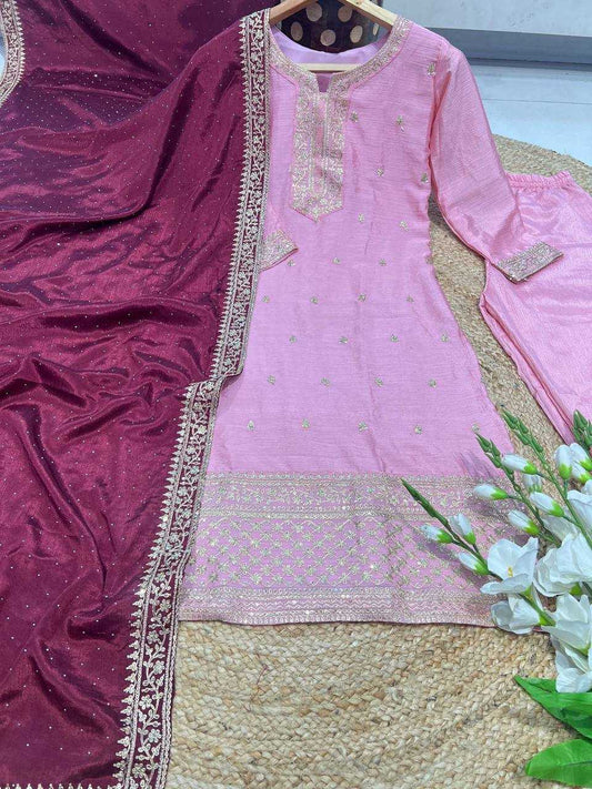 Chinon Kesh164 G76 Suits & Dresses  Embroidery Long Kurti Pink Salwar Suits Manufacture