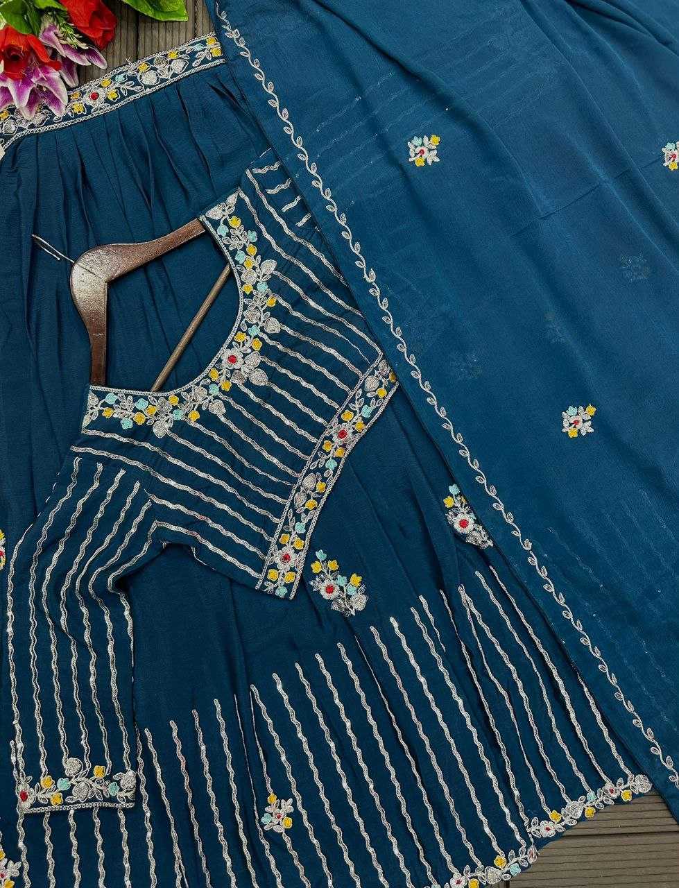 Chinon Kesh176 117 Lehengas  Tradiitonal Embroidered Lehenga With Dupatta Lehenga With Blouse Blue Lehengas