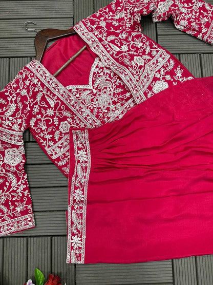 Chinon Kesh176 131 Lehengas  Fancy Embroidered Lehenga With Blouse Lehenga With Belt Jacket Style Lehenga