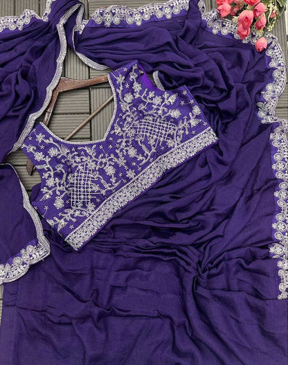 Chinon Kesh176 136 Sarees  Ready To Wear Fancy Pre Draped Embroidered Lace Border Sarees With Blouse