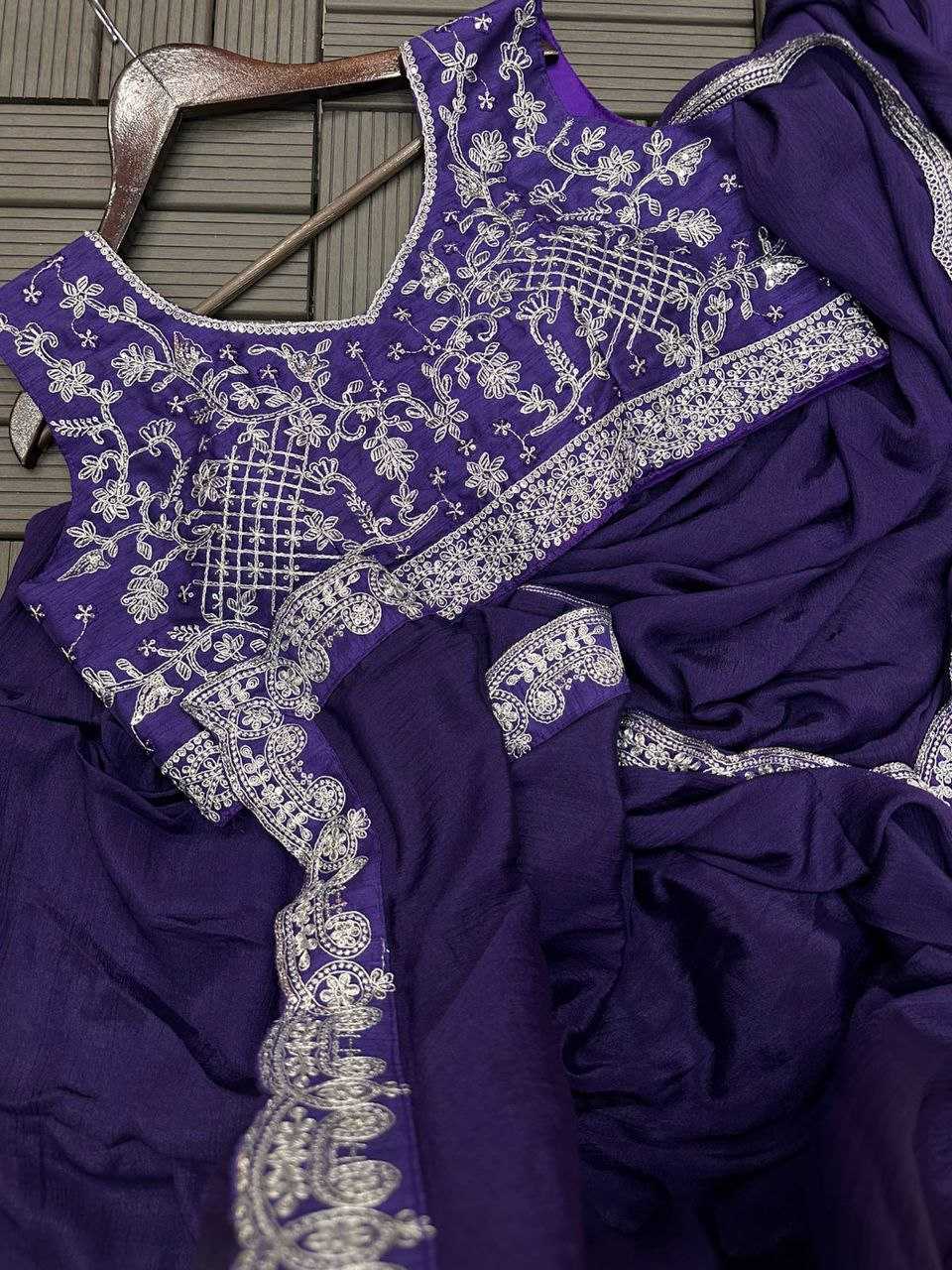 Chinon Kesh176 136 Sarees  Ready To Wear Fancy Pre Draped Embroidered Lace Border Sarees With Blouse