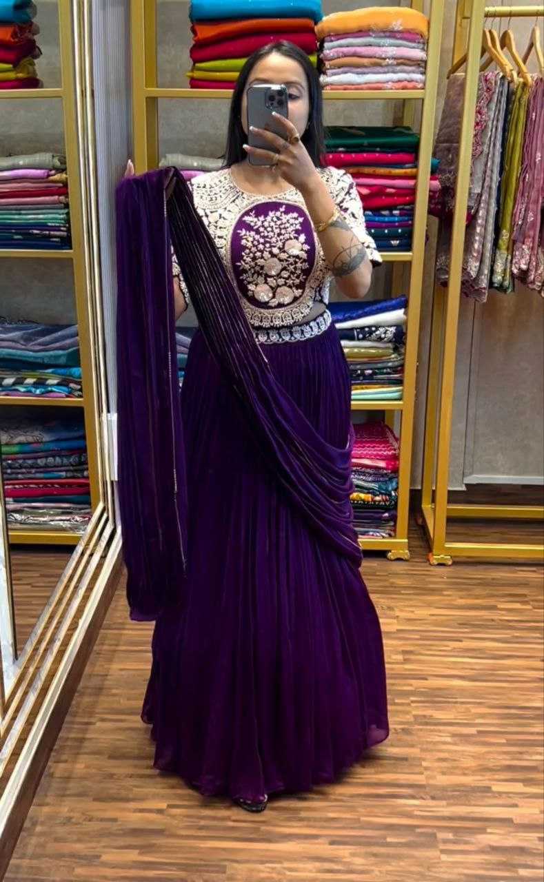 Chinon Kesh176 144 Lehengas  Traditional Embroidered Lehenga With Dupatta Lehenga With Blouse Lehenga With Belt Purple Lehengas