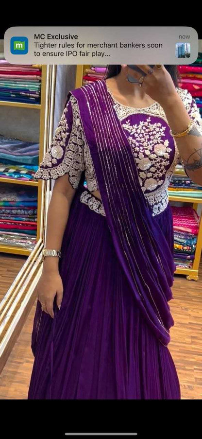 Chinon Kesh176 144 Lehengas  Traditional Embroidered Lehenga With Dupatta Lehenga With Blouse Lehenga With Belt Purple Lehengas