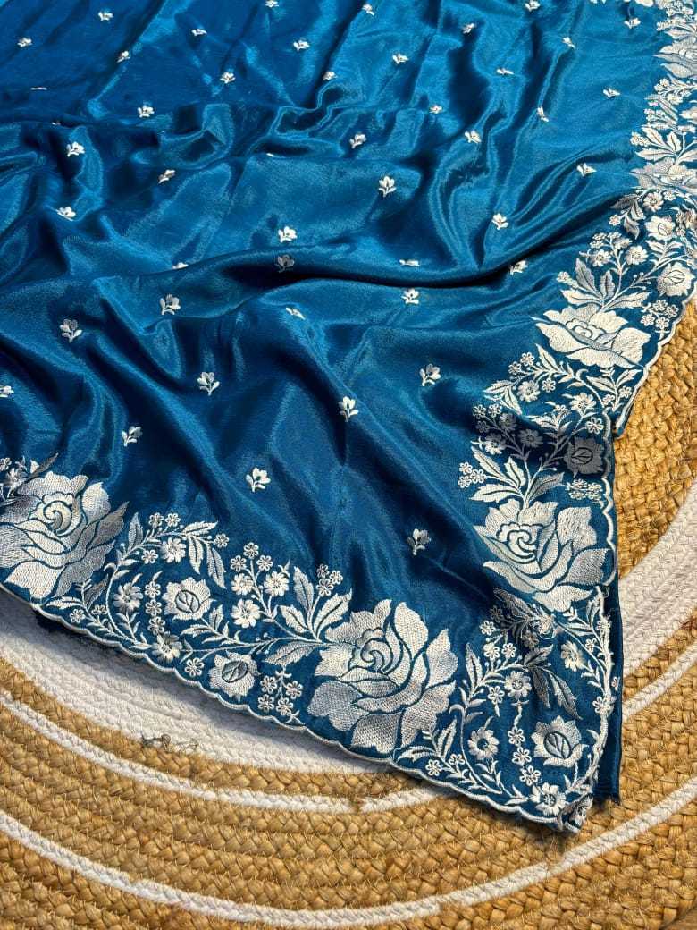 Chinon Kesh222 Run105 Sarees  Fancy Work Embroidered Cutwork Sarees