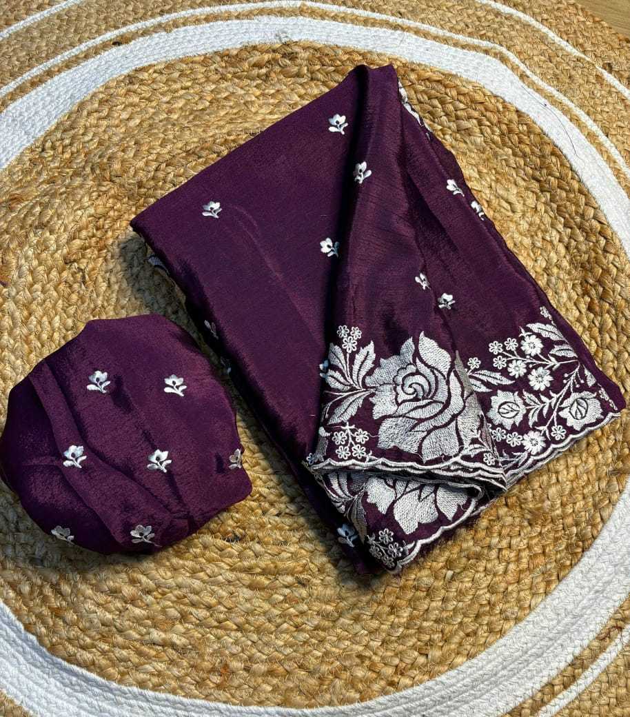 Chinon Kesh222 Run105 Sarees  Fancy Work Embroidered Cutwork Sarees