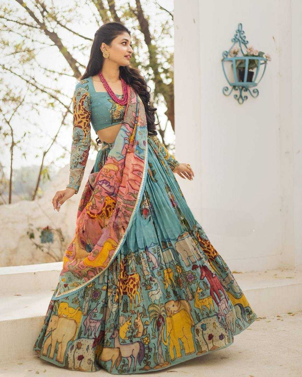 Chinon Kesh224 175 Lehengas  Kalamkari Printed Lehenga With Blouse Lehenga With Dupatta