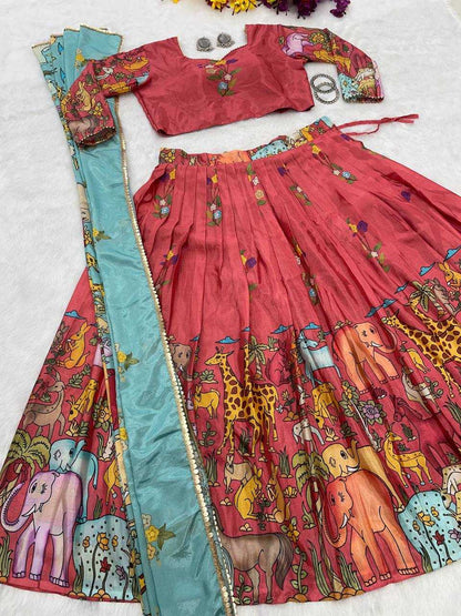 Chinon Kesh224 175 Lehengas  Kalamkari Printed Lehenga With Blouse Lehenga With Dupatta