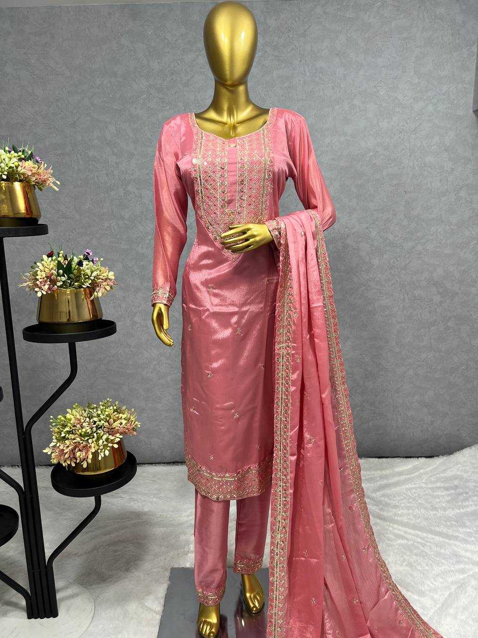 Chinon Kesh228 534 Suits & Dresses  Embroidry Long Kurti Green Salwar Suits Ladies Silk Manufacture