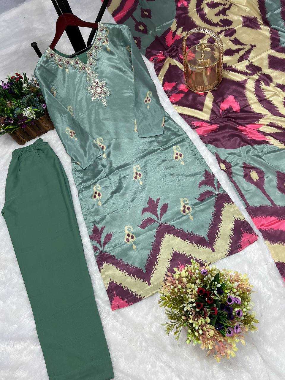 Chinon Kesh228 545 Suits & Dresses  Embroidry Long Kurti Green Salwar Suits Ladies Silk Manufacture