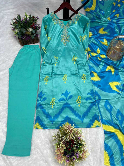 Chinon Kesh228 545 Suits & Dresses  Embroidry Long Kurti Green Salwar Suits Ladies Silk Manufacture