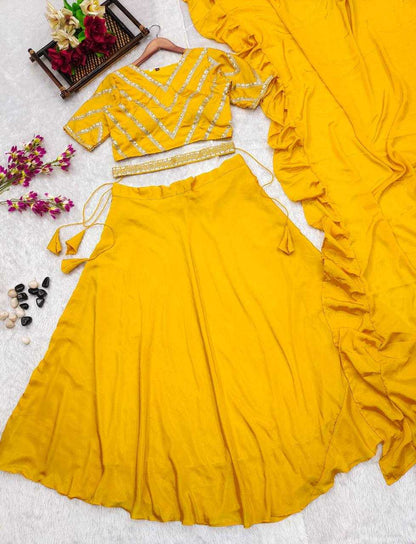 Chinon Kesh232 968 Lehengas  Silk Lehenga With Blouse Yellow Lehengas