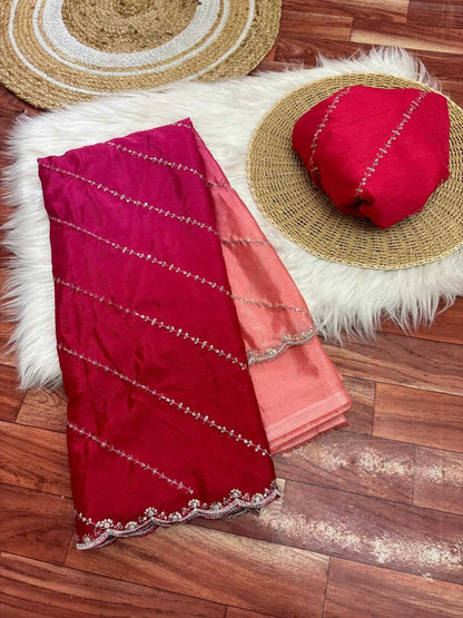 Chinon Rin104 Ape57 Sarees  Fancy Embroidered Cutwrok Sarees