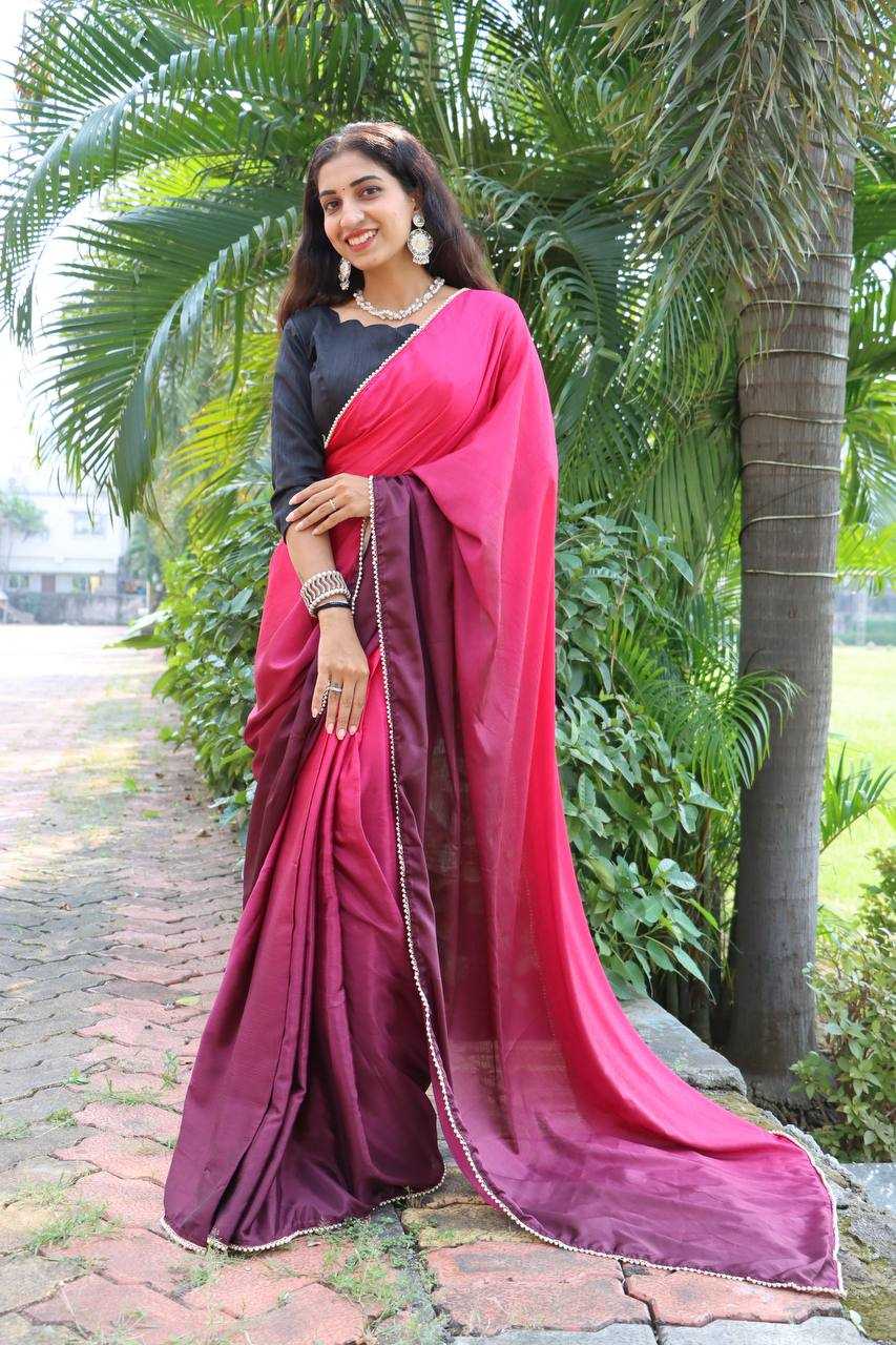 Chinon Rin119 1601 Sarees  Party Wear Plain Lace Border Sarees