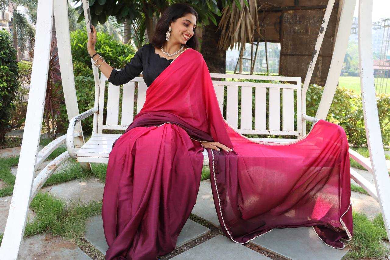 Chinon Rin119 1601 Sarees  Party Wear Plain Lace Border Sarees