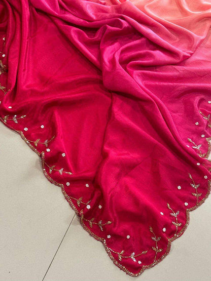 Chinon Rin126 Vira Sarees  Fancy Half Hand Work Half And Half Cutwork Sarees