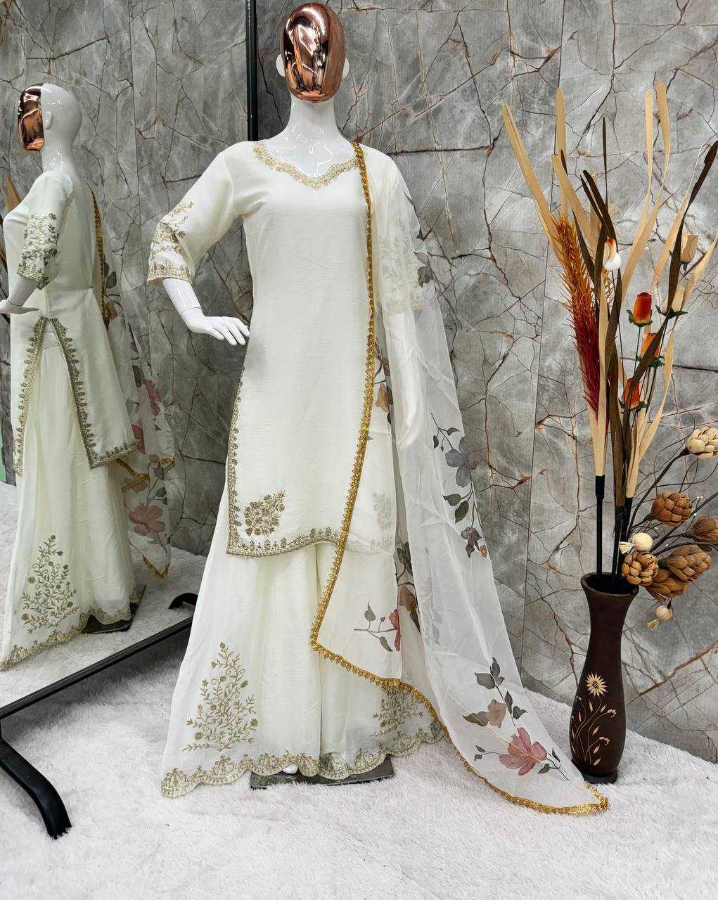 Chinon Rin141 1872 Suits & Dresses  Sharara Salwar Embroidery Ladies Silk Party Wear Diwali Collections Suits