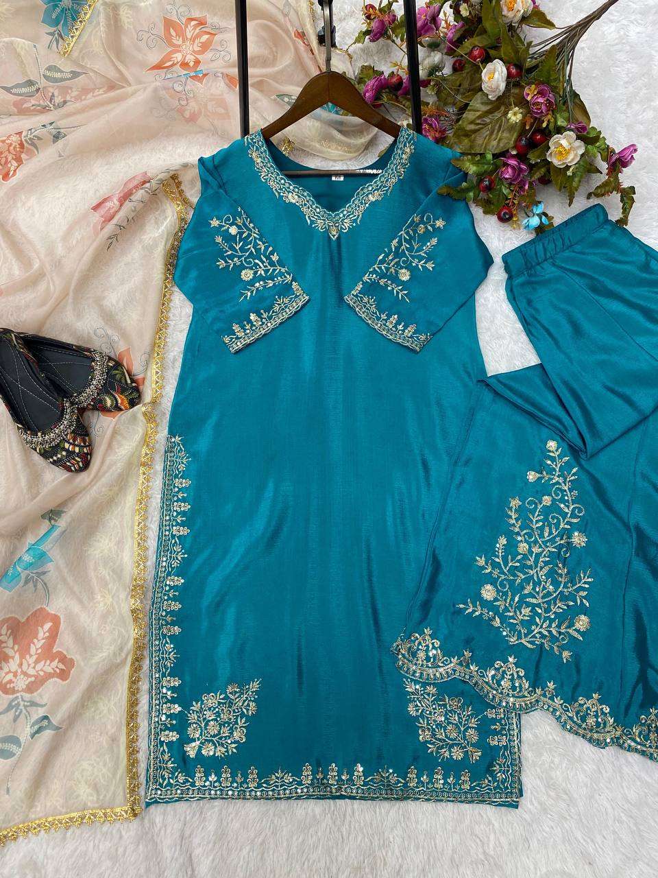 Chinon Rin141 1872B Suits & Dresses  Ladies Sharara Salwar Pakistani Embroidery Suits