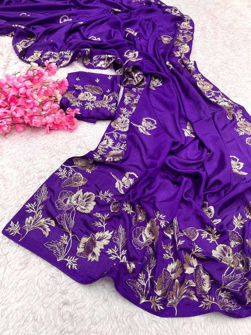 Chinon Rin143 459 Sarees  Ladies Embroidered Zari Work Work Sarees