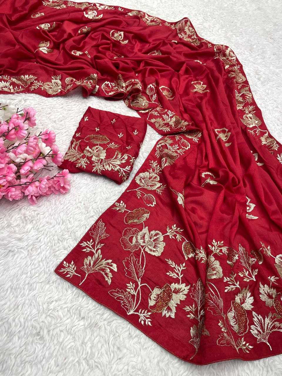 Chinon Rin143 459 Sarees  Ladies Embroidered Zari Work Work Sarees