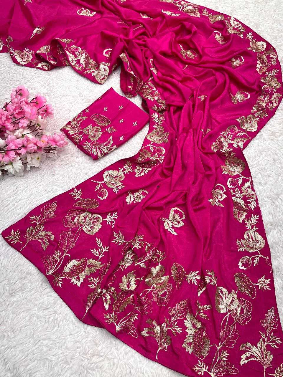 Chinon Rin143 459 Sarees  Ladies Embroidered Zari Work Work Sarees