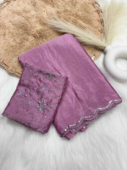 Chinon Rin182 Run84  Plain Solid Lace Border Cutwork Sarees