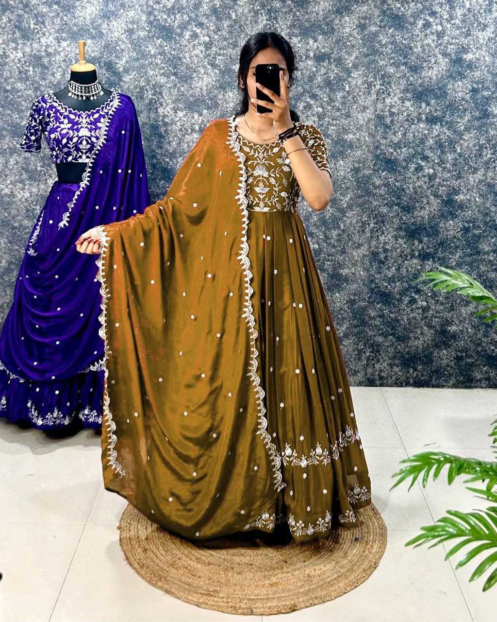 Chinon Rin197 Rrf03 Gowns  Embroidery Anarkali Party Long Work Gowns