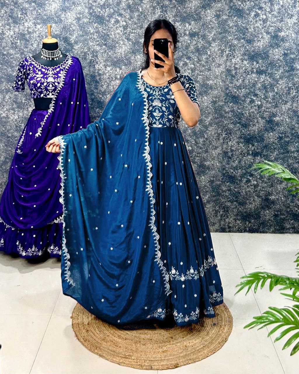 Chinon Rin197 Rrf03 Gowns  Embroidery Anarkali Party Long Work Gowns