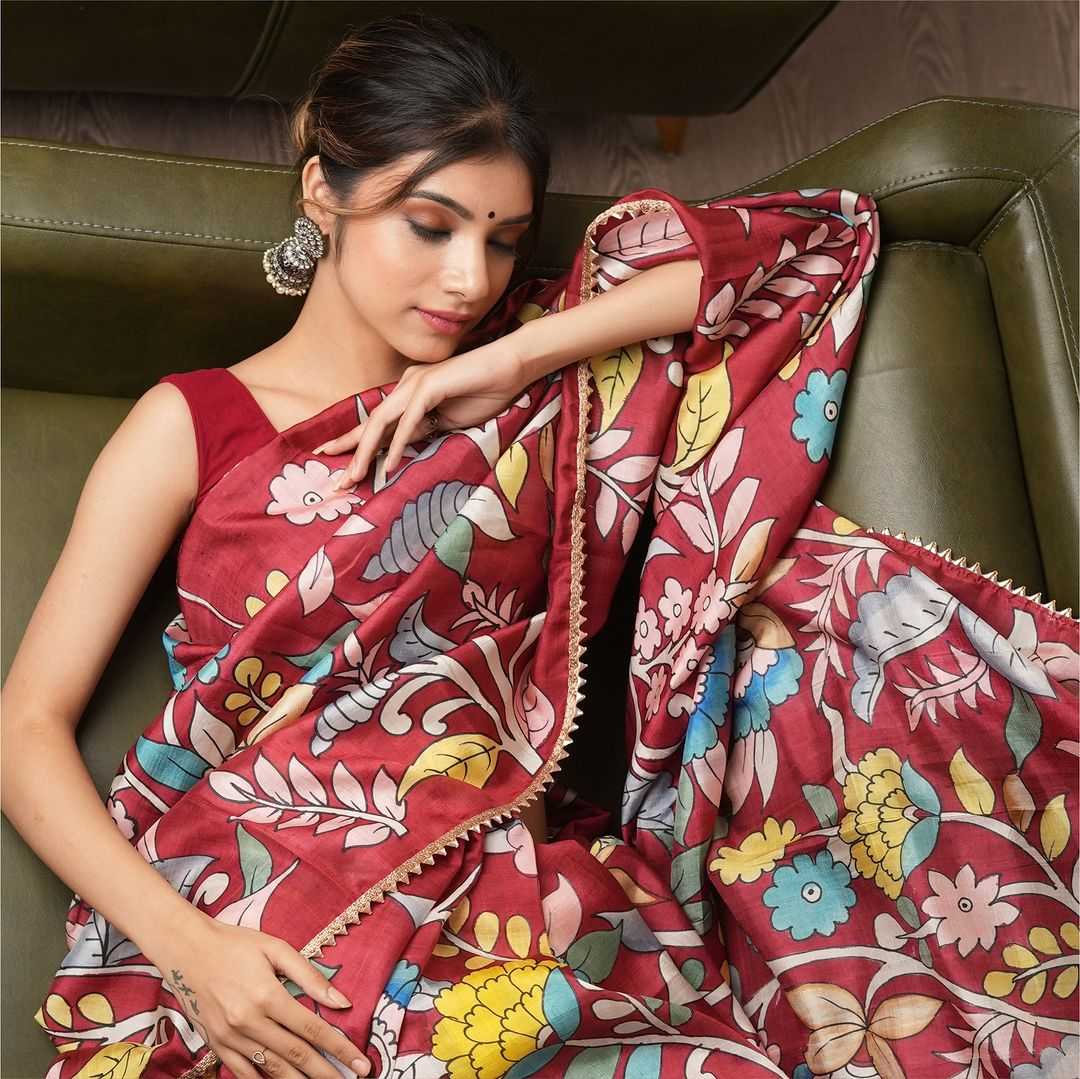 Chinon Run Blue Sarees  Printed Ladies Kalamkari Sarees