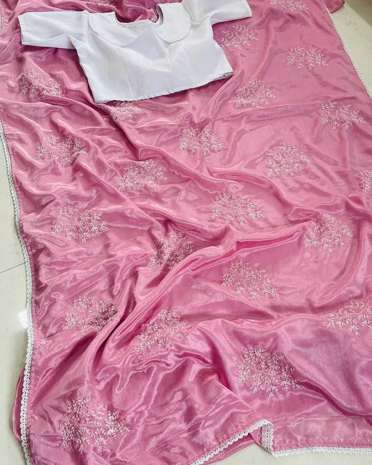 Chinon Run Chinon Sarees  Party Wear Fancy Ladies Sarees