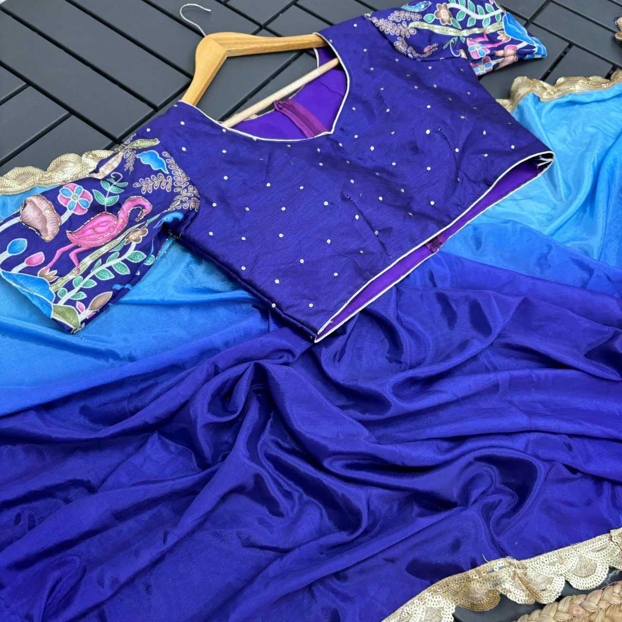 Chinon Run Lace Sarees  Fancy Ombre Lace Border Sarees