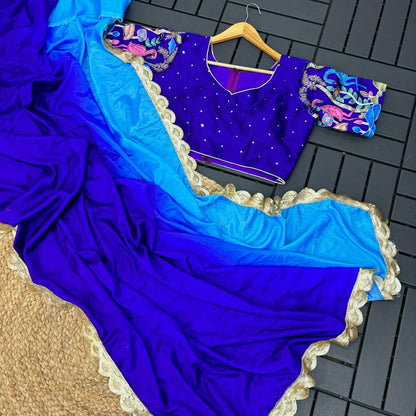 Chinon Run Lace Sarees  Fancy Ombre Lace Border Sarees