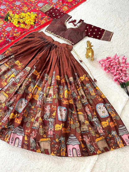 Chinon Silk Kesh108 5589 Lehengas  Kalamkari Fancy Traditional Lehengas