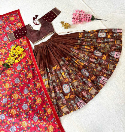 Chinon Silk Kesh108 5589 Lehengas  Kalamkari Fancy Traditional Lehengas