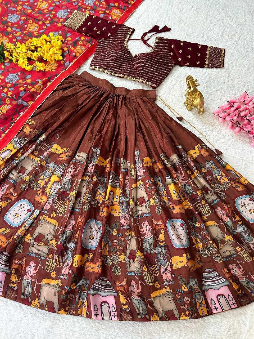 Chinon Silk Kesh108 5589 Lehengas  Kalamkari Fancy Traditional Lehengas