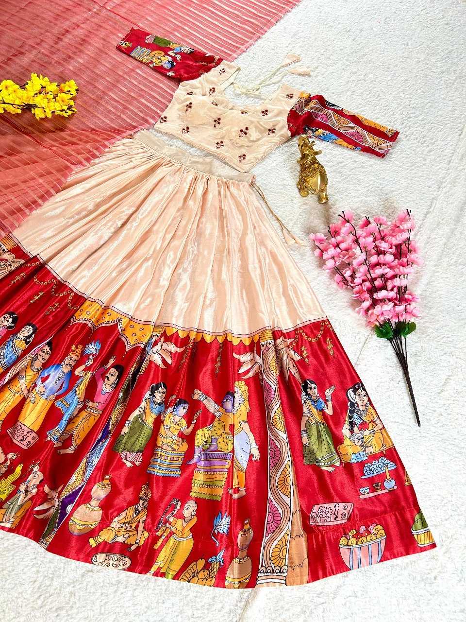 Chinon Silk Kesh108 5602 Lehengas  Kalamkari Traditional Printed Lehengas