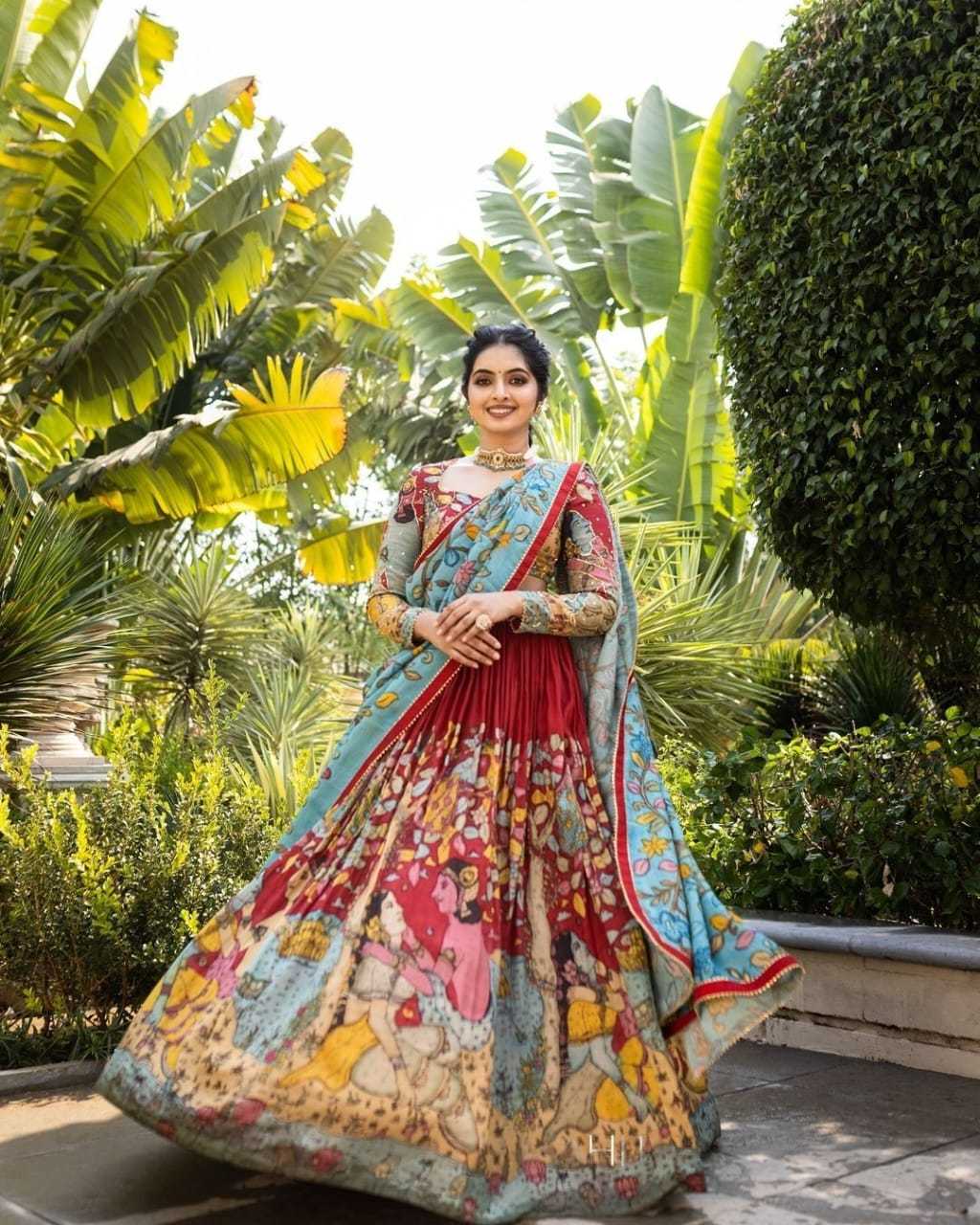 Chinon Silk Kesh108 5610 Lehengas  Kalamkari Traditional Silk Printed Lehengas