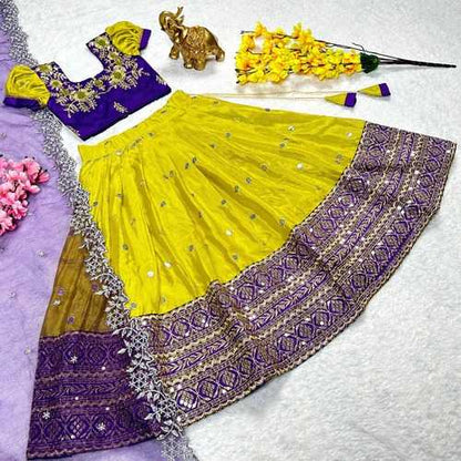 Chinon Silk Kesh109 Rrkt67 Kids Wear  Kids Lehengas