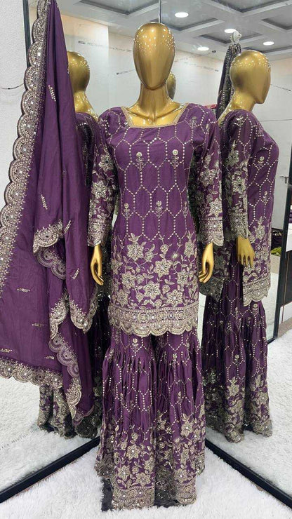 Chinon Silk Kesh121 1616 Suits & Dresses  Sharara Salwar Embroidery Ladies Silk Ladies Party Wear Suits