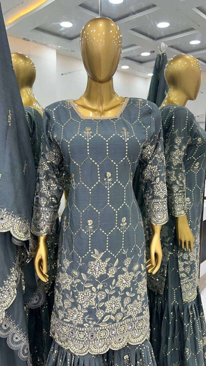 Chinon Silk Kesh121 1616 Suits & Dresses  Sharara Salwar Embroidery Ladies Silk Ladies Party Wear Suits