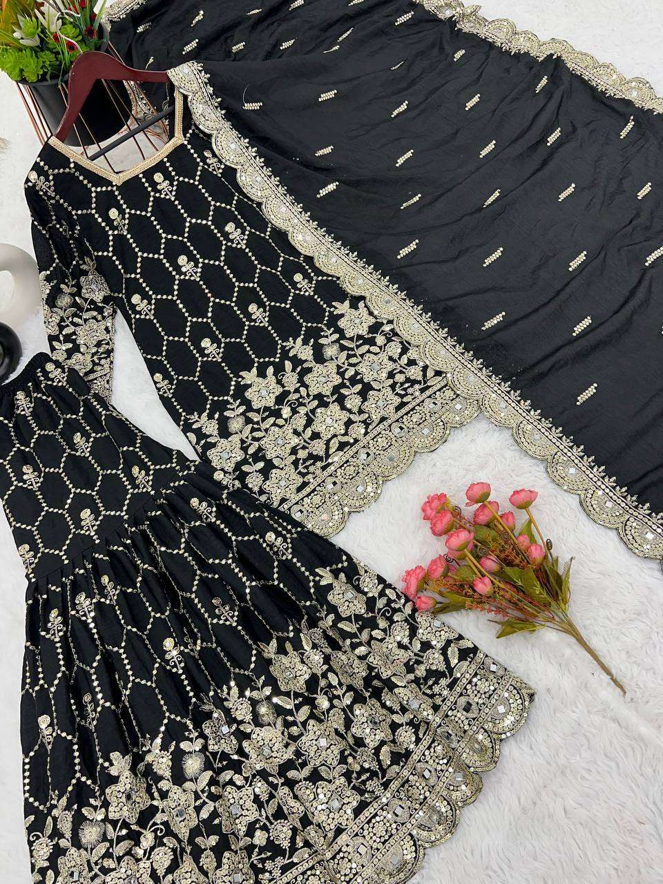 Chinon Silk Kesh121 1616 Suits & Dresses  Sharara Salwar Embroidery Ladies Silk Ladies Party Wear Suits