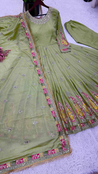 Chinon Silk Kesh121 1621 Gowns  Embroidery Anarkali Party Long Work Gowns