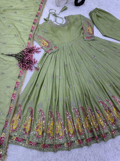 Chinon Silk Kesh121 1621 Gowns  Embroidery Anarkali Party Long Work Gowns