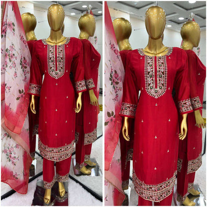 Chinon Silk Kesh121 1622 Suits & Dresses  Embroidery Palazzo Ladies Silk Ladies Party Wear Suits