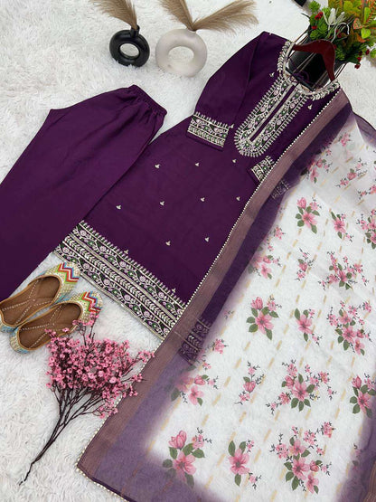 Chinon Silk Kesh121 1622 Suits & Dresses  Embroidery Palazzo Ladies Silk Ladies Party Wear Suits