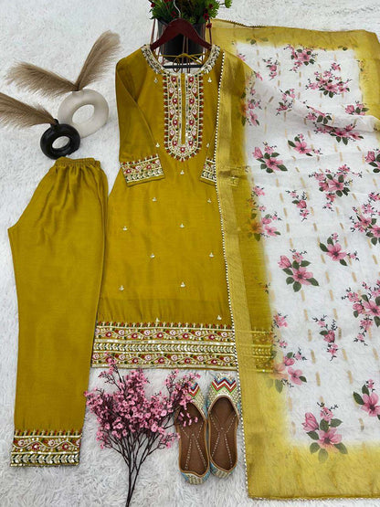 Chinon Silk Kesh121 1622 Suits & Dresses  Embroidery Palazzo Ladies Silk Ladies Party Wear Suits