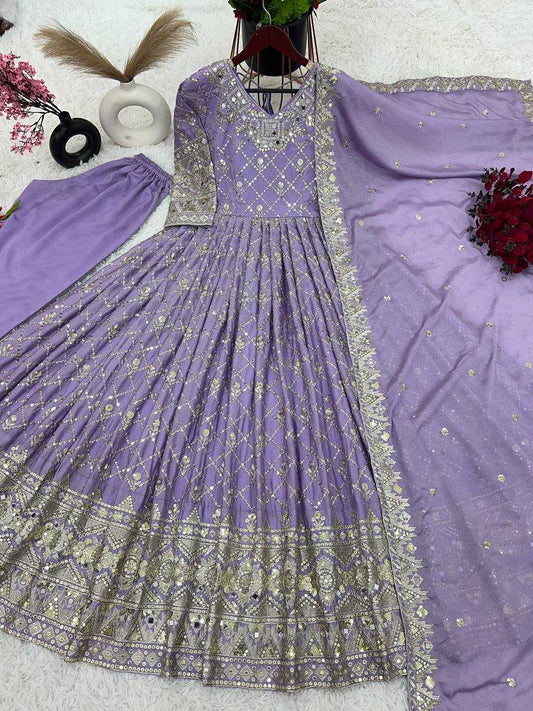 Chinon Silk Kesh121 1626 Gowns  Embroidery Anarkali Long Wedding Gowns