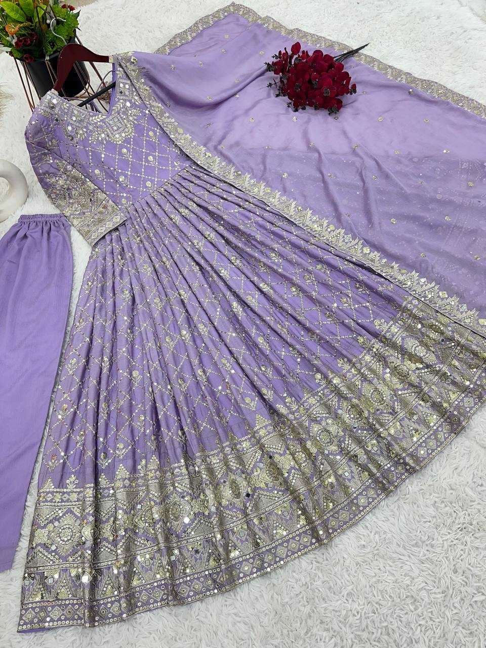 Chinon Silk Kesh121 1626 Gowns  Embroidery Anarkali Long Wedding Gowns