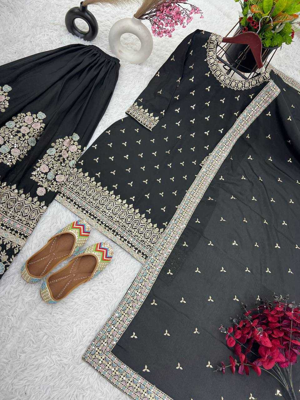 Chinon Silk Kesh121 1627 Suits & Dresses  Sharara Salwar Embroidery Ladies Silk Zari Work Suits