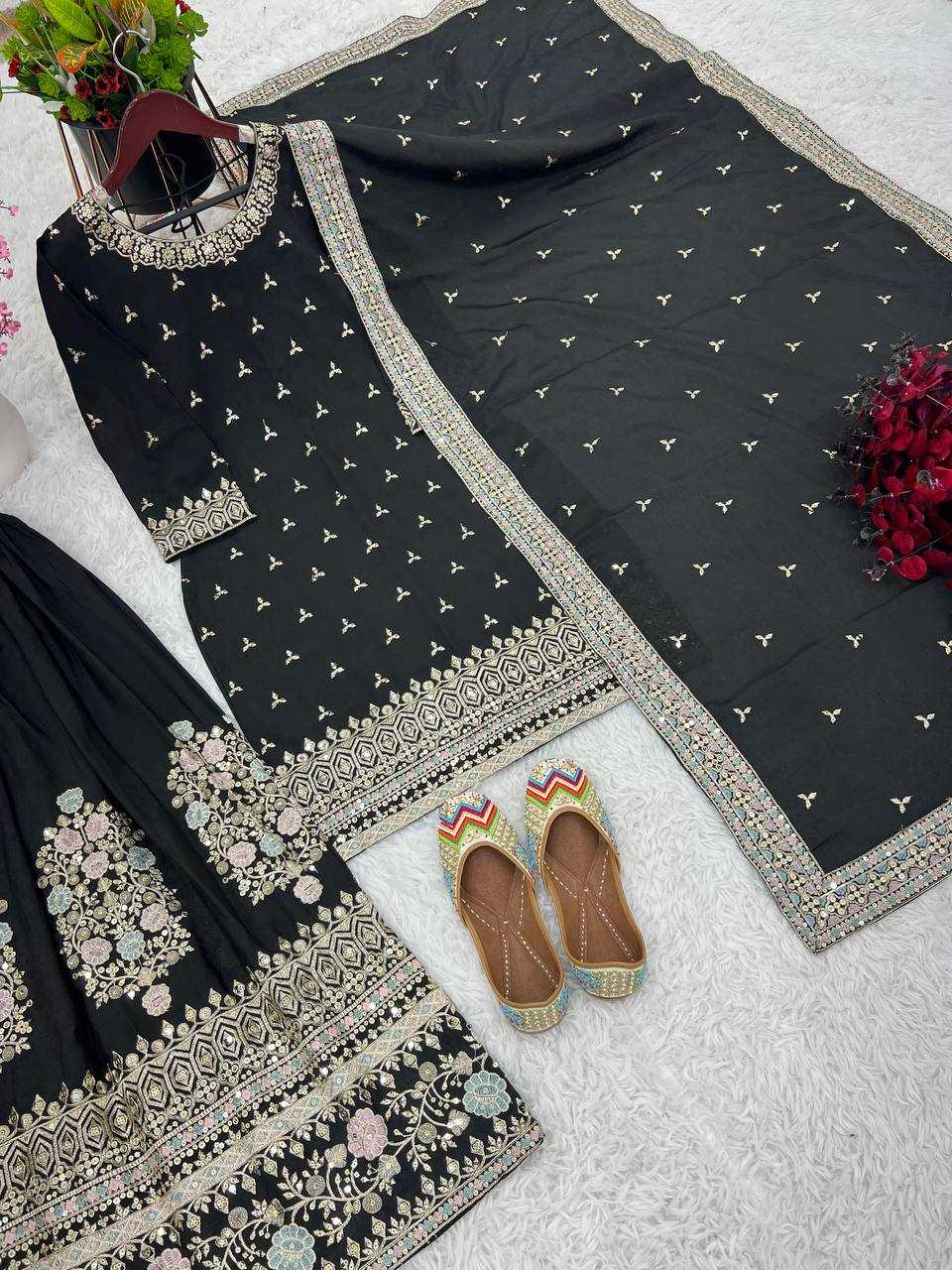 Chinon Silk Kesh121 1627 Suits & Dresses  Sharara Salwar Embroidery Ladies Silk Zari Work Suits